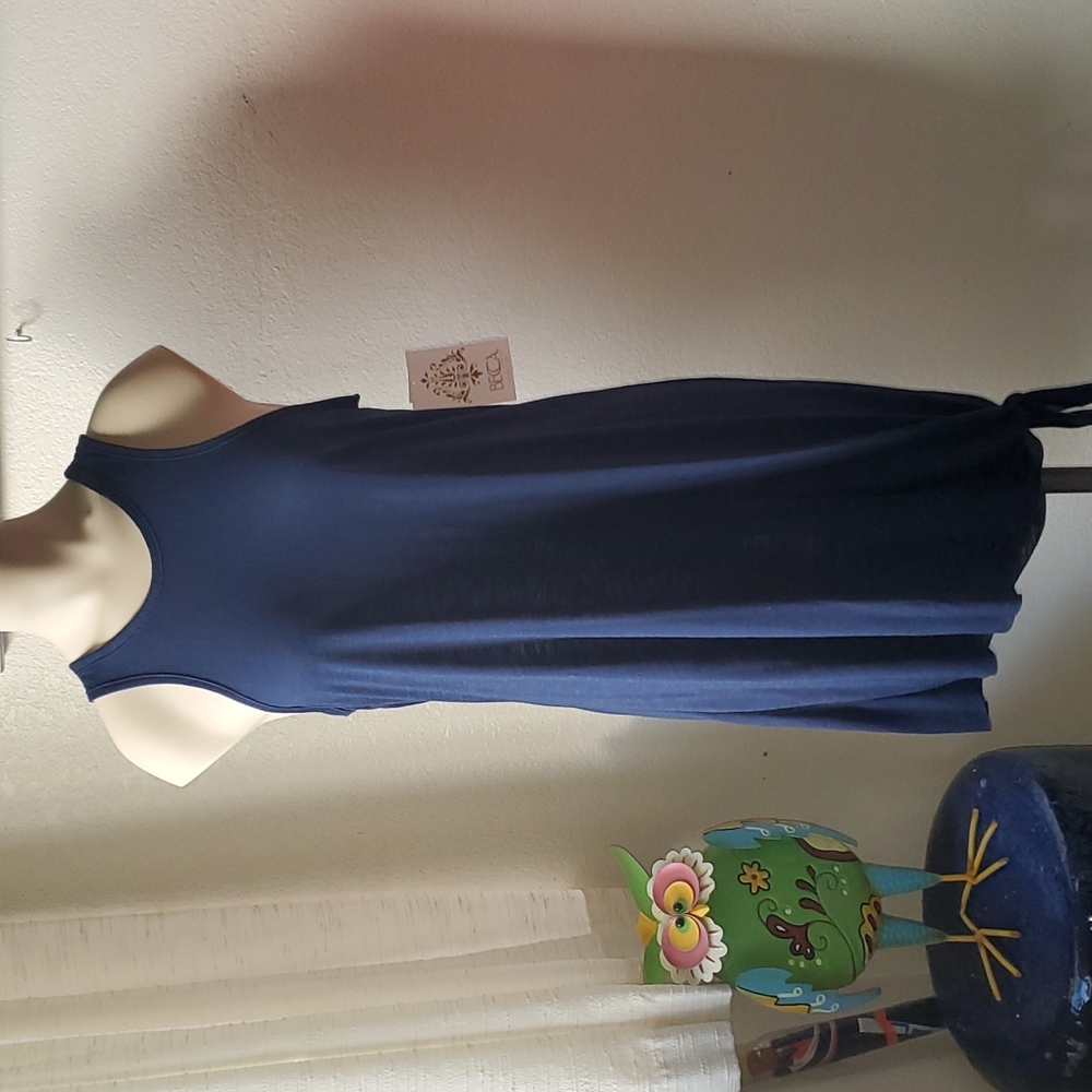 Becca swim cover up Navy blue tie at bottom side KNOTED  NWT